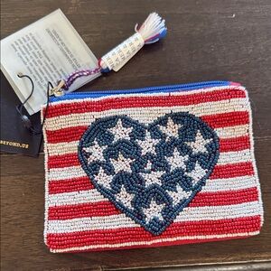 NWT America and Beyond Beaded American Flag Pouch